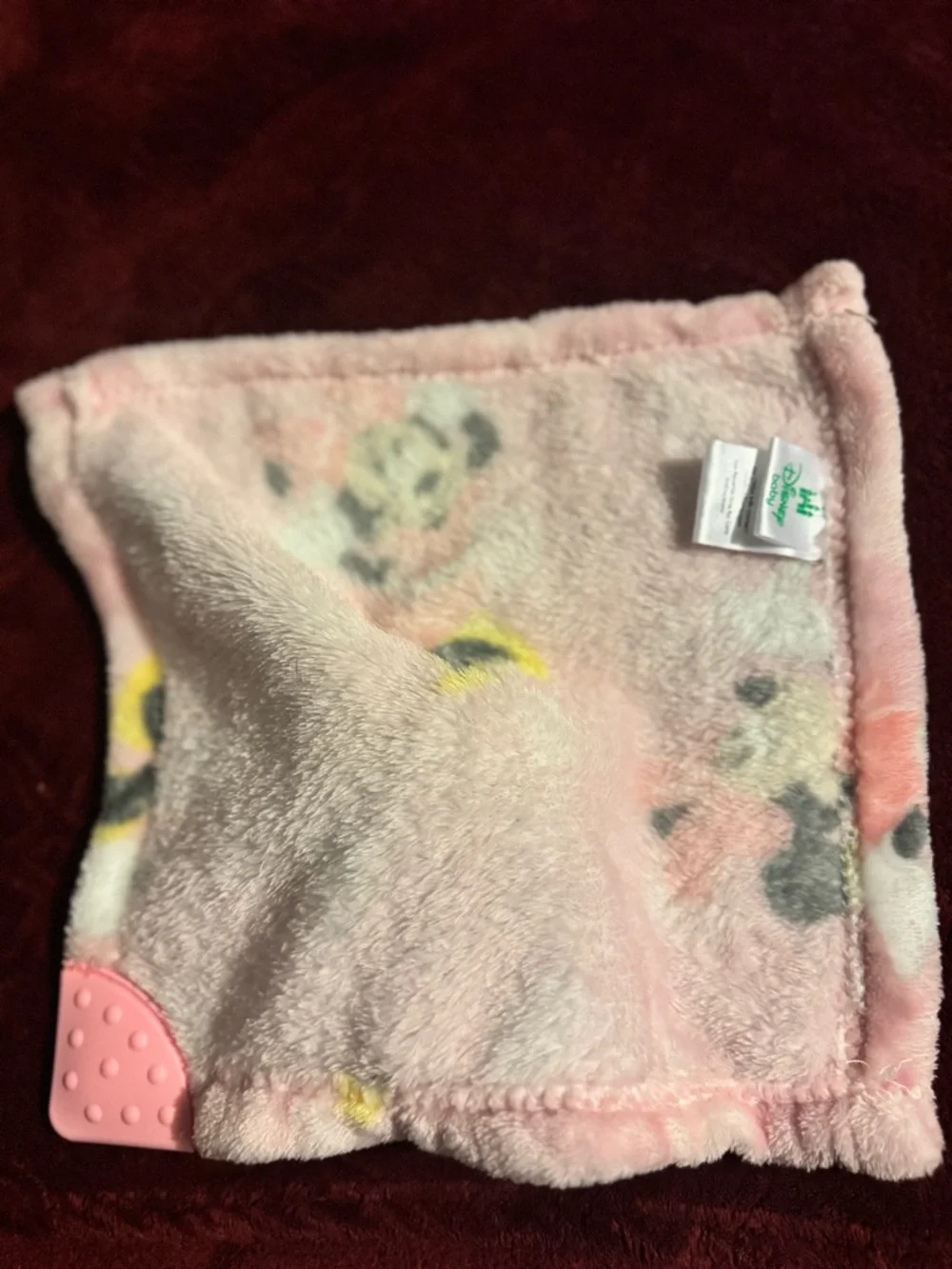 Disney Pink Minnie Mouse Lovey with Silicone Teether Corner